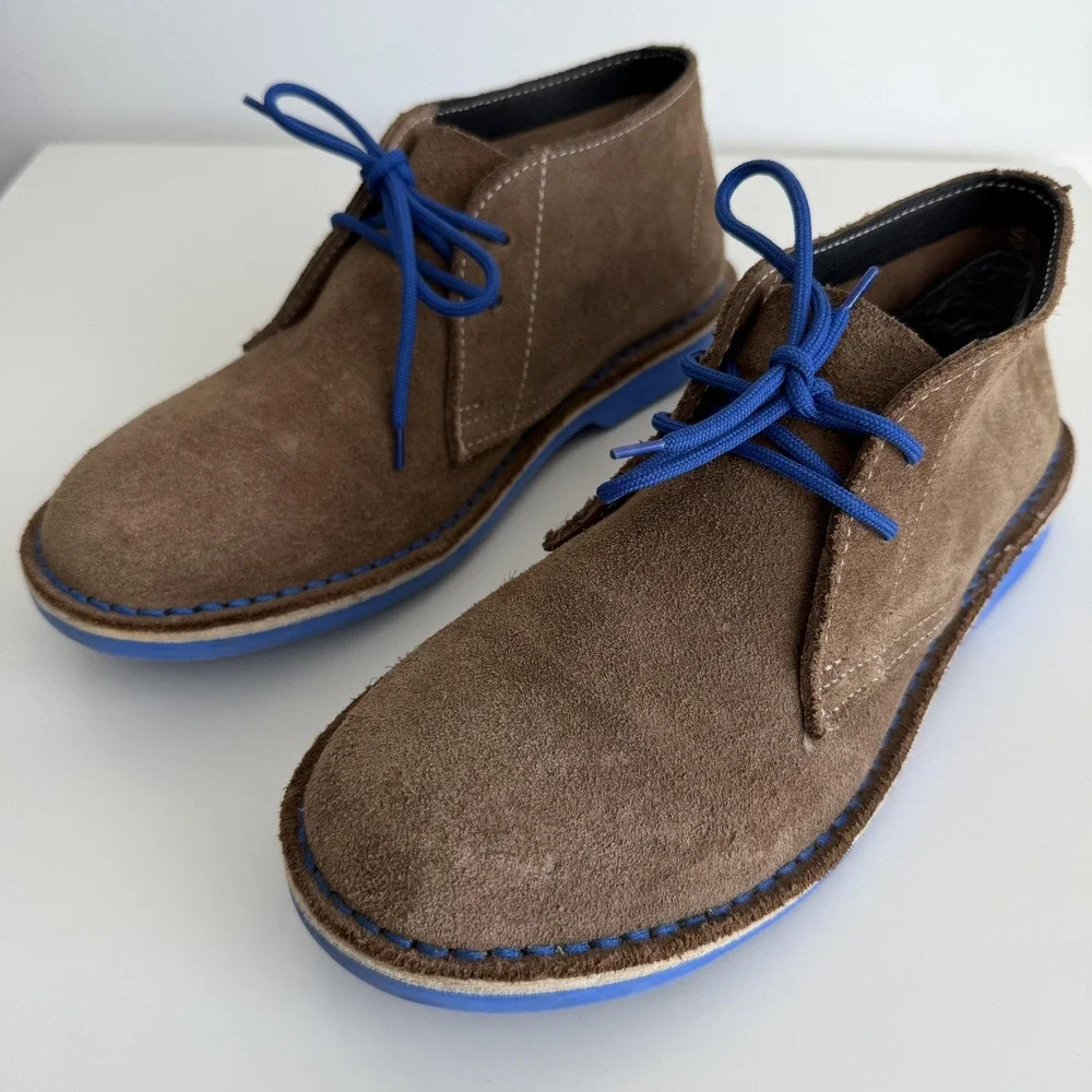 Veldskoen Boots Mens 8 Brown Suede Ankle Chukka Blue Sole Lace Up Casual Boots